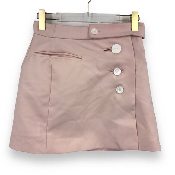 Acler Lynn Mini Skirt 4 High Waist Button Front Flap Pockets A-Line Pink - Picture 1 of 10